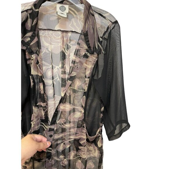 Catalog Classics Sheer Mesh Button Up Shirt 3/4 Sleeve with Pockets Floral Sz 1X - Picture 5 of 5